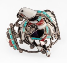 Vintage Zuni John Lucio Eagle Dancer Sterling Silver Inlay Cuff Bracelet - £690.84 GBP