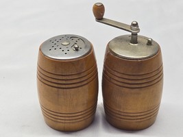 Vintage Wooden Whiskey Barrels Salt &amp; Pepper Mill Shaker Set - Farmhouse Rustic - $9.88