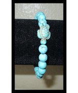 Turquoise Blue Bead Stretch Bracelet with Sea Turtle B017 - $376.14 MXN