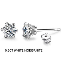 New Arrival 0.5 Carat Moissanite Gemstone Stud Earrings for Women Solid 925 Ster - £90.33 GBP