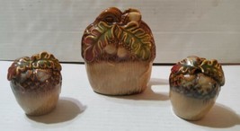 3 Pcs Ceramic Acorn Kitchen Salt &amp; Pepper Shakers Napkin Holder Spring A... - £13.27 GBP