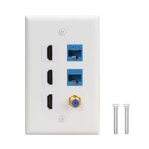 3 Hdmi Keystone Wall Plate, 2 - Cat6 Ethernet 1 - Coax Cable Tv F Type P... - £21.59 GBP