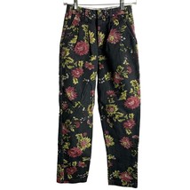 Obey High Waisted Denim Jeans 25 Black Floral Cropped Pleated Pockets Zi... - $41.77
