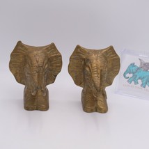 Vintage Solid Brass Elephant Head Bookends Tusks Trunk Up 6.5&quot; Hollywood Regency - £28.55 GBP