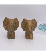 Vintage Solid Brass Elephant Head Bookends Tusks Trunk Up 6.5&quot; Hollywood... - $48.88 CAD