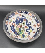 Chinese Pewter And Porcelain Ashtray Bowl Dragon And Phoenix Vintage Hon... - $572.81 MXN