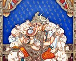 Lord Ganesha Oil Painting with stone work Original Handmade Art work |40x30 Inch - £421.68 GBP
