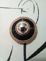 Vintage Fashion Clip Earrings Golden Button Black Enamel Chain Accent - £21.92 GBP