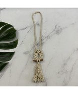 Vintage Handmade Macrame Owl Bird Necklace Beaded 70s Funky Boho Decor - $335.68 MXN