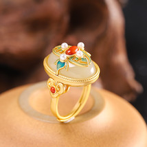Palace Natural Jade Big Gemstones Rings for Women Agate s Fashion Dress Jewelry  - £137.95 GBP