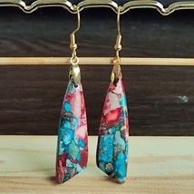 Red Blue Galaxy Sea Sediment Jasper Earrings, Natural Gemstone Earrings - £80.37 GBP