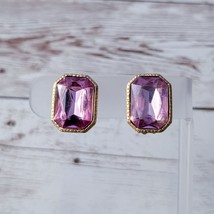 Vintage Clip On Earrings Large 0.75&quot; Pink Faceted Gem Elegant Statement - £13.71 GBP