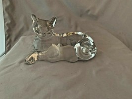 COLLECTIBLE LENOX FINE CRYSTAL MOTHER CAT WITH FROSTED BABY KITTEN 6&quot; LO... - $19.79