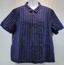 A) Gap Men Button Down Navy Blue Striped Standard Fit Ripple Cotton Shir... - $16.82