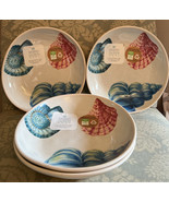 SIGRID OLSEN HOME Lg Bowl Set 4 Blue Pink Seashells Design Contain Bambo... - $39.59