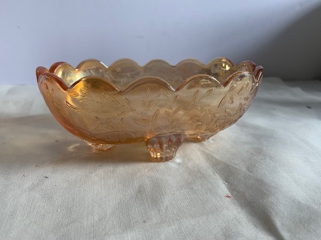 Vintage Jeannette Glass Iridescent Floragold Footed Candy Dish - $12.00