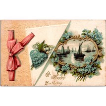 Antique Embossed Happy Birthday Postcard Cottagecore Flowers Forget Me Nots Snow - £6.27 GBP