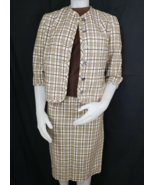 Vtg Sweater Set Skirt Suit Womens S Brown Check Mod Polyester Rockabilly... - $62.38
