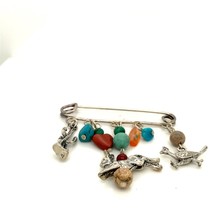Vintage Sign Sterling Southwest Dangle Charms and Multi Stone Safety Pin Brooch - £51.42 GBP