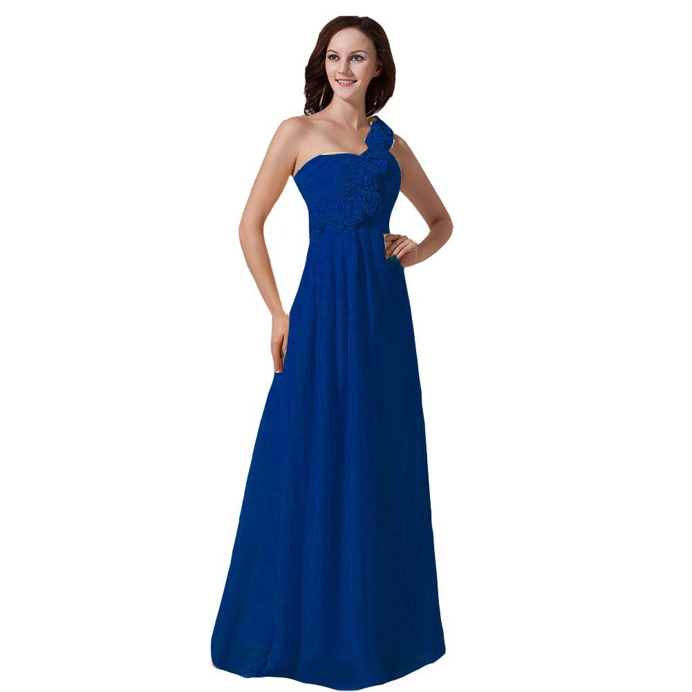 Kivary Women's Floral One Shoulder A Line Long Prom Evening Dresses Royal Blue U