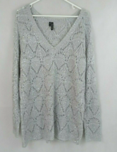 Maurices Silver &amp; Metallic Open Knit Crochet Long Sleeve V-Neck Sweater ... - $14.50