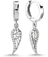 925 Sterling Silver Angel Wings A Class Rhodium Plated Earrings cubic zi... - £29.32 GBP