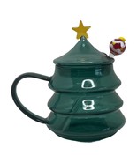 Anthropologie Frosty Christmas Tree Glass Green Mug Holiday w Stirrer Li... - £38.60 GBP