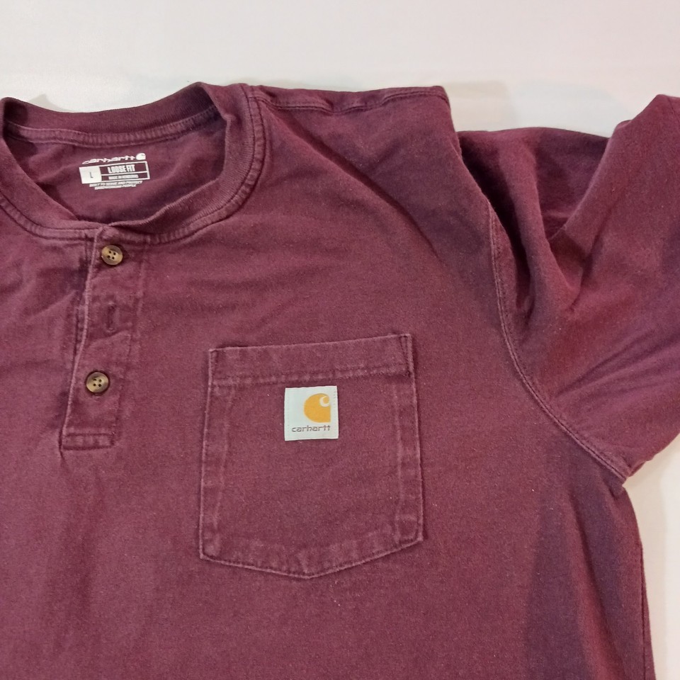Carhartt K84 PRT Men's Burgundy Cotton Short Sleeve Henley T-Shirt Size Large Item image 5