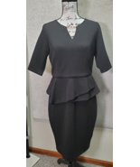 Thalia Sodi Sheath Dress Women Medium Black 3/4 Sleeve Ruffle Waist Keyh... - $483.93 MXN