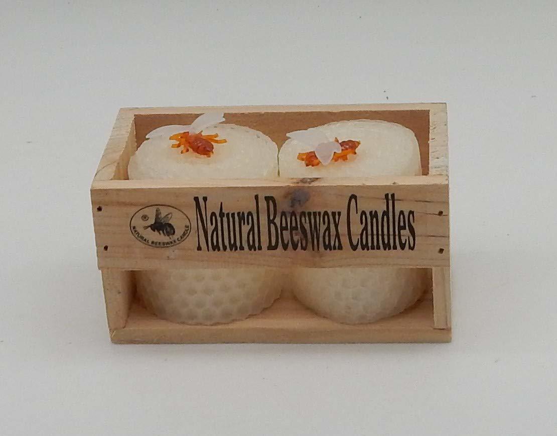 Green Pastures 4 1/2&#39;&#39; x 2 1/2&#39;&#39; White Beeswax Votive Candles in Wood Cr... - $13.99