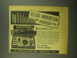 1952 Lyman Ideal Economy Set Ad - Reload ammunition the economical way - £14.48 GBP