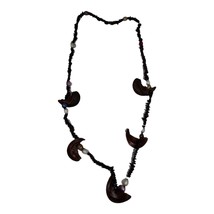 Vintage Seed Pod Bead Real Estate Necklace Long 28&quot; Brown White Purple S... - £14.54 GBP