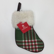 Country Green Plaid Sherpa Mini Christmas Stocking Holiday Ornament Deco... - £9.42 GBP