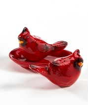 Cardinal Bird Salt and Pepper Shakers Set with Oval Tray Red Ceramic Wild Nature