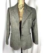 Vtg Womens Wool Blazer Sz 13 14 Nan Elliot 1970s Herringbone Tweed Elbow... - £19.12 GBP