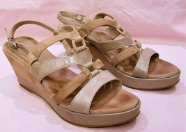 AQUATALIA Sandals Open Toe Wedges Sz-9.5 Beige Leather Made in Italy - £32.45 GBP