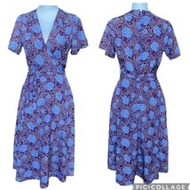 Vintage Roncelli Short Sleeve Fit &amp; Flare Floral Midi Dress Blue Maroon ... - £39.53 GBP