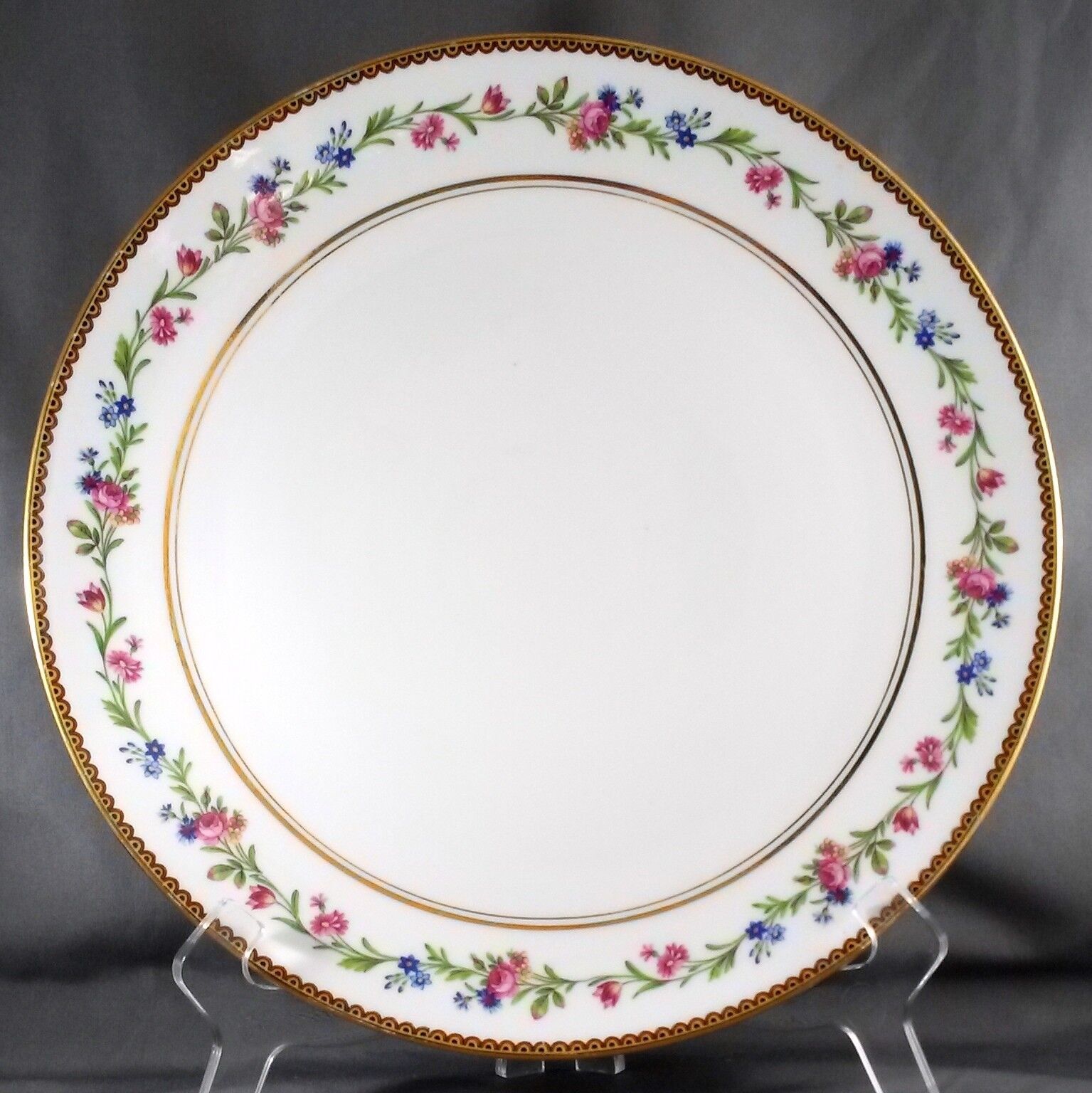 Primary image for Raynaud Country Flowers Chop Plate 11in White Limoges Pink Blue Floral Gold Trim