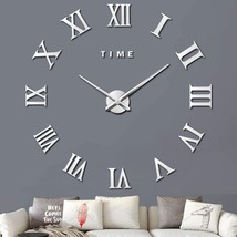 Large 3D Diy Wall Clock, Giant Roman Numerals Clock Frameless Mirror Sti... - £30.92 GBP