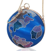 New Arrival Blue Round Earth Shape Clutch Women s Evening Purses Multicolored Cr - £94.38 GBP