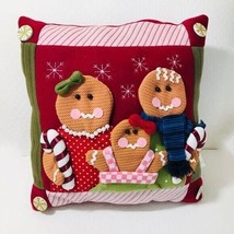 Gingerbread Family Christmas Holiday Textured Throw Pillow - £18.51 GBP