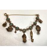 Chinese Theme Filigree Charm Bracelet Faux Turquoise Goldtone Metal Chin... - $34.00