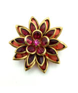 AVON pink bezel-set rhinestone flower brooch - 1.5&quot; vintage gold-tone la... - £19.66 GBP