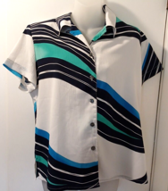 ALIA Women&#39;s Blouse Size 10 Button-Up Collard Short SleeveTop Shirt Multi Print - £11.73 GBP