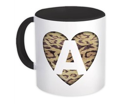 Monogram Letter A : Gift Mug Cheetah Heart Initial ABC Animal Print - £11.88 GBP