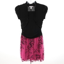Speechless Girls Holiday Party Dress 12 Black Magenta Pink Floral Sparkle Knee - £14.00 GBP