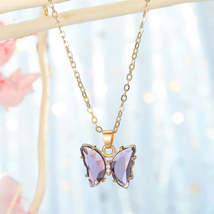 Purple Crystal &amp; Cubic Zirconia Butterfly Pendant Necklace - £11.18 GBP