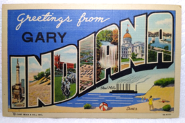 Greetings From Gary Indiana Large Big Letter Postcard Linen Vintage - £53.75 GBP