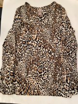 CHICO&#39;S LADY BLOUSE SZ 1 MEDIUM LEOPARD PRINT LONG SLEEVE - £13.98 GBP