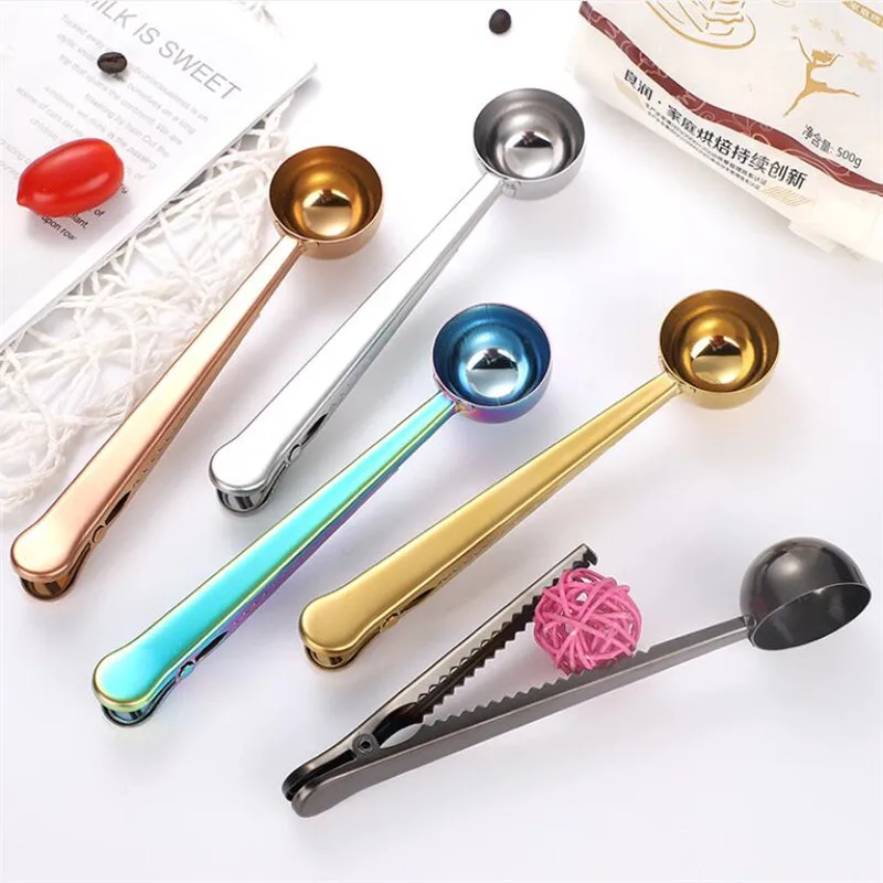 House Home Gold Silver Multifunction Kitchen Supplies Coffee Scoop With Clip Sta - £20.15 GBP